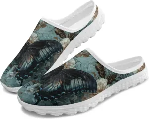 Printed Mules for Women Flats Pointed Toe Loafer Shoes Kint Mesh Clog Slippers Daily Footwear