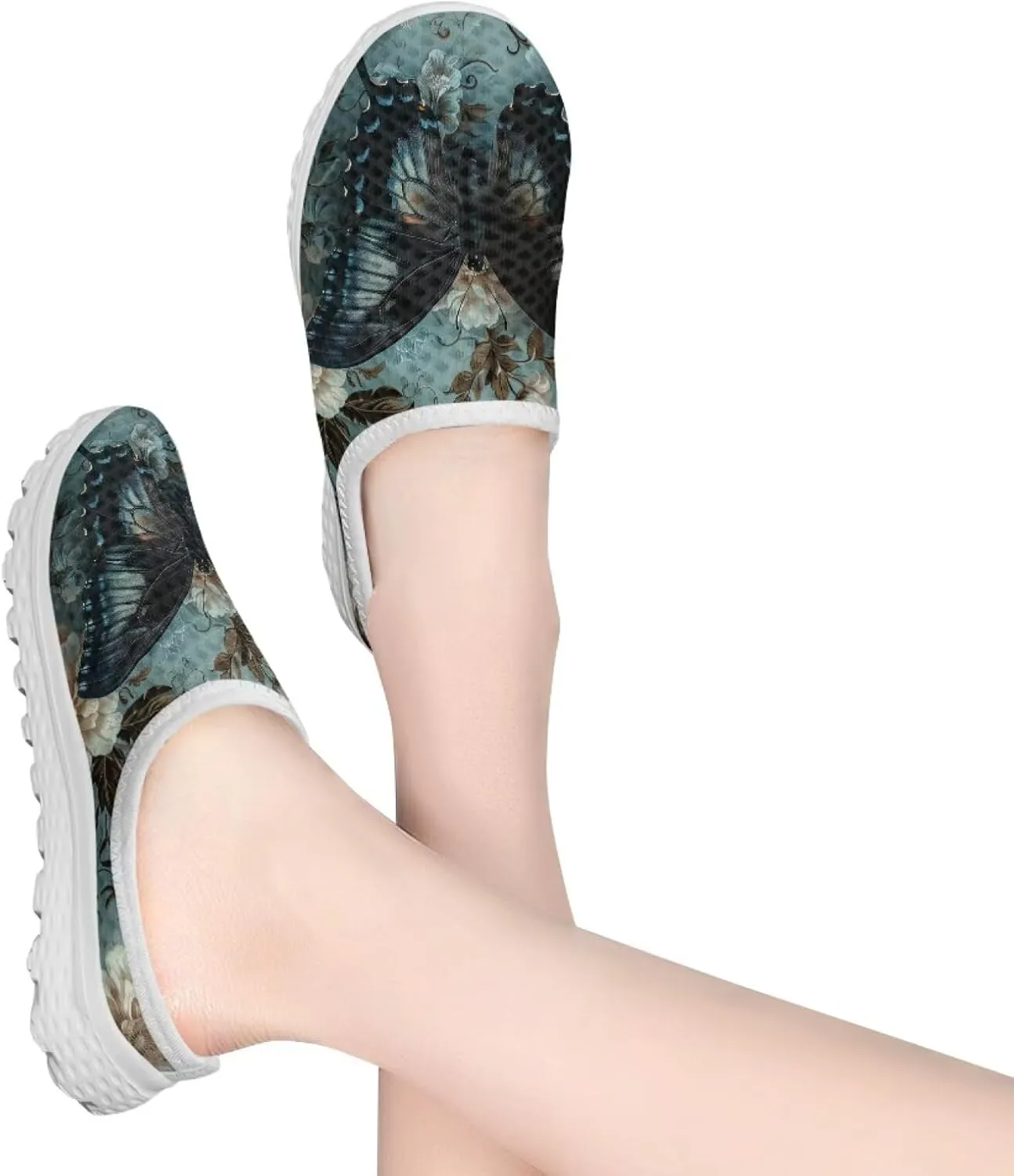 Printed Mules for Women Flats Pointed Toe Loafer Shoes Kint Mesh Clog Slippers Daily Footwear