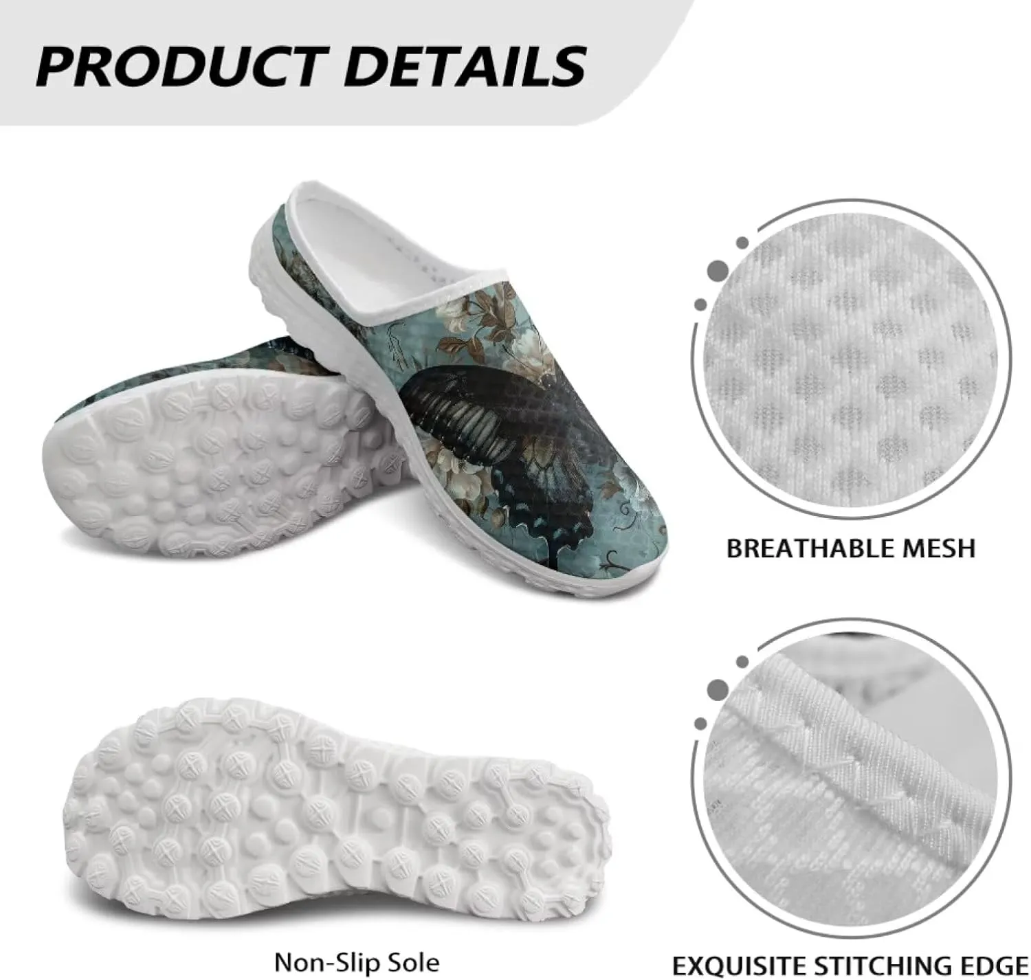 Printed Mules for Women Flats Pointed Toe Loafer Shoes Kint Mesh Clog Slippers Daily Footwear