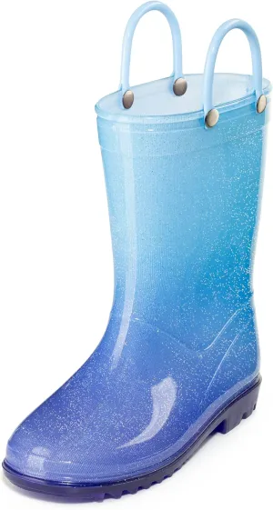 Puddle Play Kids' PVC Glitter Rain Boots with Easy-On Handles – Sparkly, Lightweight, for Girls & Boys – Toddler & Little Kid Sizes