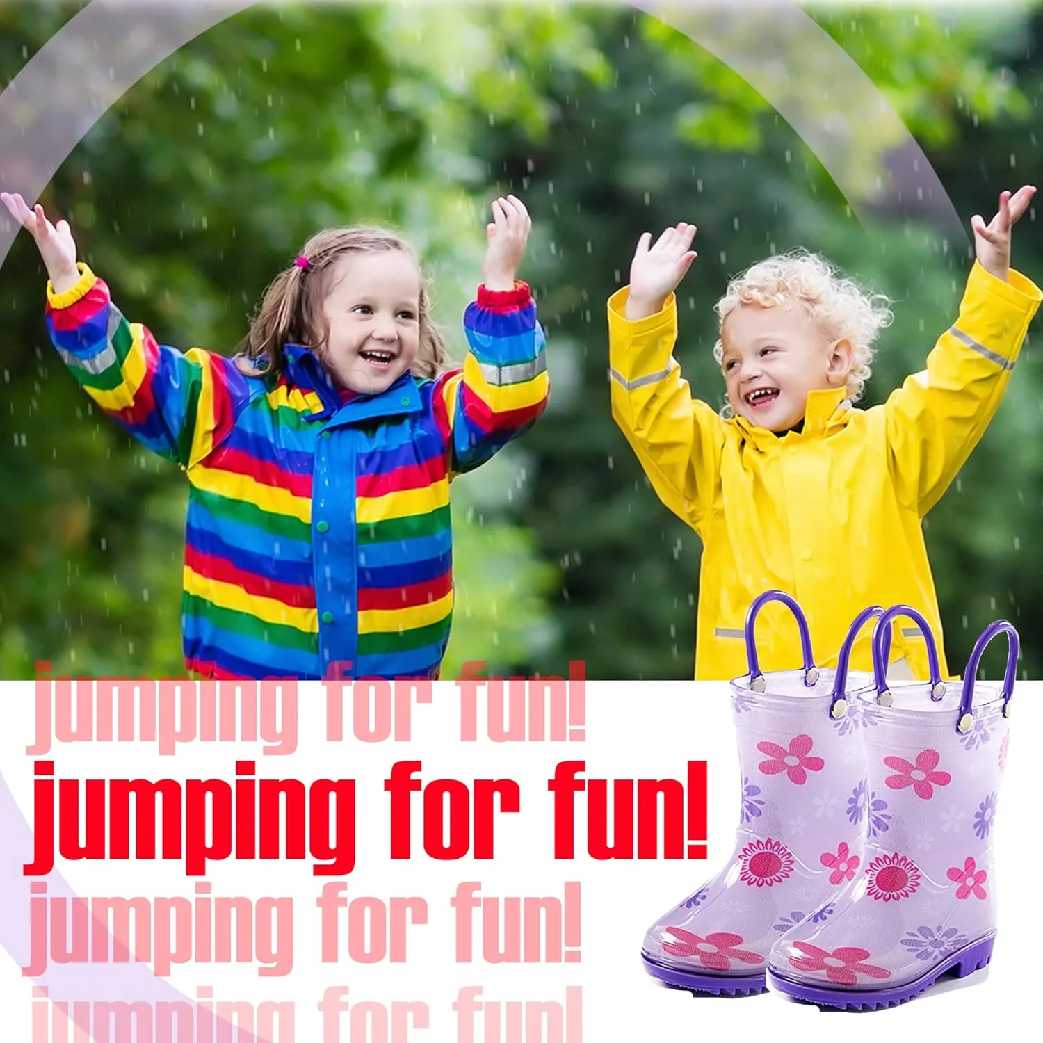 Puddle Play Toddler and Kids Waterproof PVC Rain Boots with Easy-On Handles – Lightweight Slip-Resistant Outdoor Boots for Boys and Girls