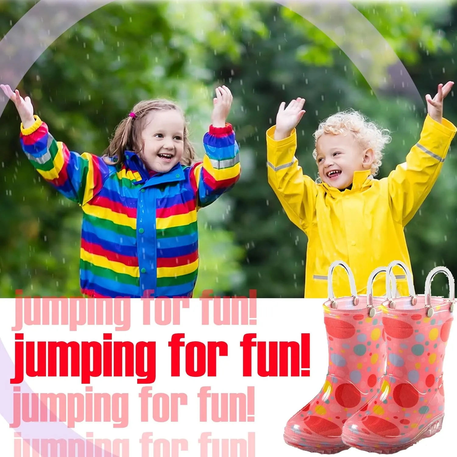 Puddle Play Toddler and Kids Waterproof PVC Rain Boots with Easy-On Handles – Lightweight Slip-Resistant Outdoor Boots for Boys and Girls