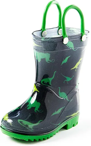 Puddle Play Toddler and Kids Waterproof PVC Rain Boots with Easy-On Handles – Lightweight Slip-Resistant Outdoor Boots for Boys and Girls