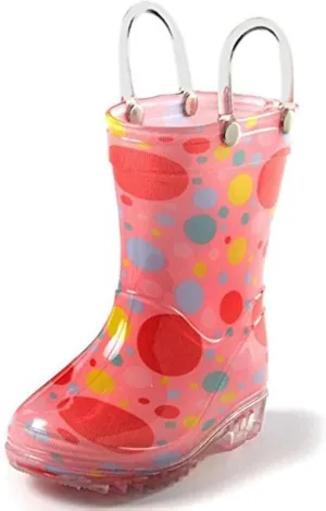 Puddle Play Toddler and Kids Waterproof PVC Rain Boots with Easy-On Handles – Lightweight Slip-Resistant Outdoor Boots for Boys and Girls
