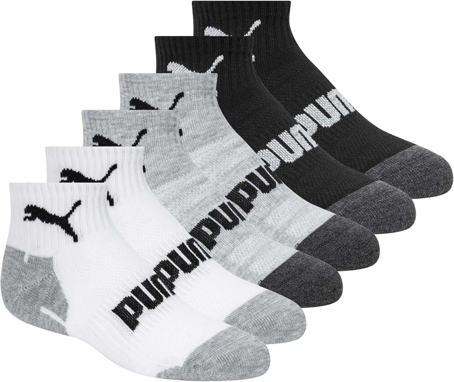 PUMA Boys' 6 Pack Quarter Crew Socks