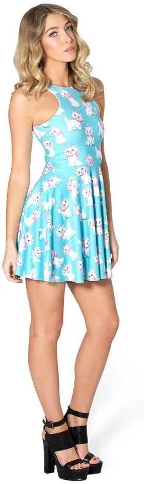 QZUnique Women's Cartoon Printed Stretchy Sleeveless Pleated Fit and Flare Skater Dress
