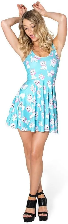 QZUnique Women's Cartoon Printed Stretchy Sleeveless Pleated Fit and Flare Skater Dress