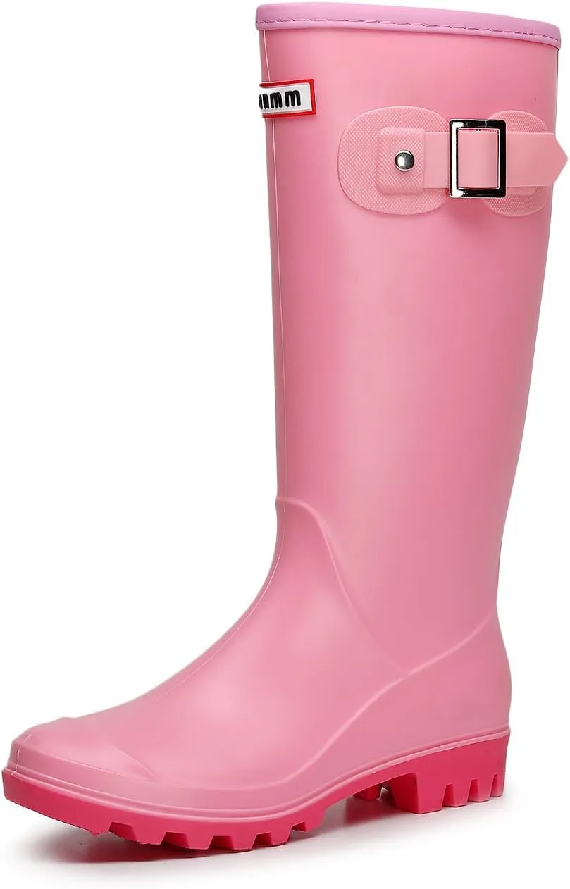 Rain Boots for Women, Waterproof Garden Shoes Womens Rubber Boots, Non-Slip Knee-high Rainboots for Ladies, Lightweight Women Work Tall Fishing Boots, Fashion Mid-Calf Rain Shoes for Outdoor