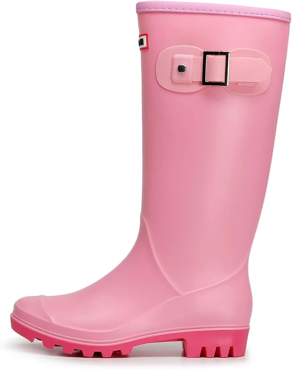 Rain Boots for Women, Waterproof Garden Shoes Womens Rubber Boots, Non-Slip Knee-high Rainboots for Ladies, Lightweight Women Work Tall Fishing Boots, Fashion Mid-Calf Rain Shoes for Outdoor