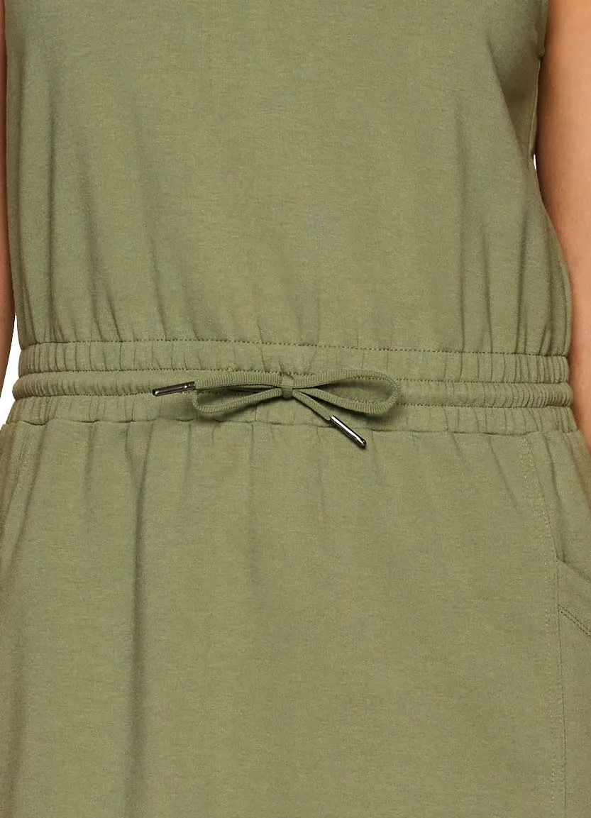 RBX Active Jersey Tank Dress Tunic for Women, Drawstring Waist Lightweight Heathered Cotton Blend Sun Dress with Pockets