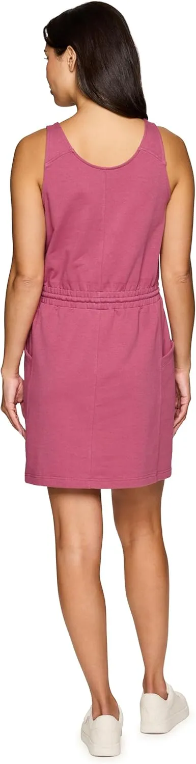 RBX Active Jersey Tank Dress Tunic for Women, Drawstring Waist Lightweight Heathered Cotton Blend Sun Dress with Pockets