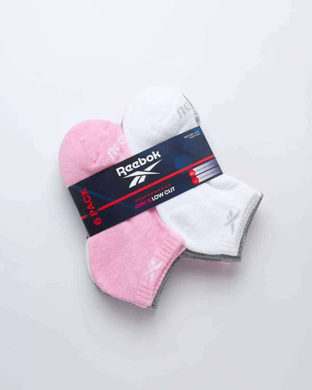 Reebok Girls' Low Cut Socks – 6 Pack Performance Cushion Low Cut No Show Socks for Girls - Girl's Athletic Socks