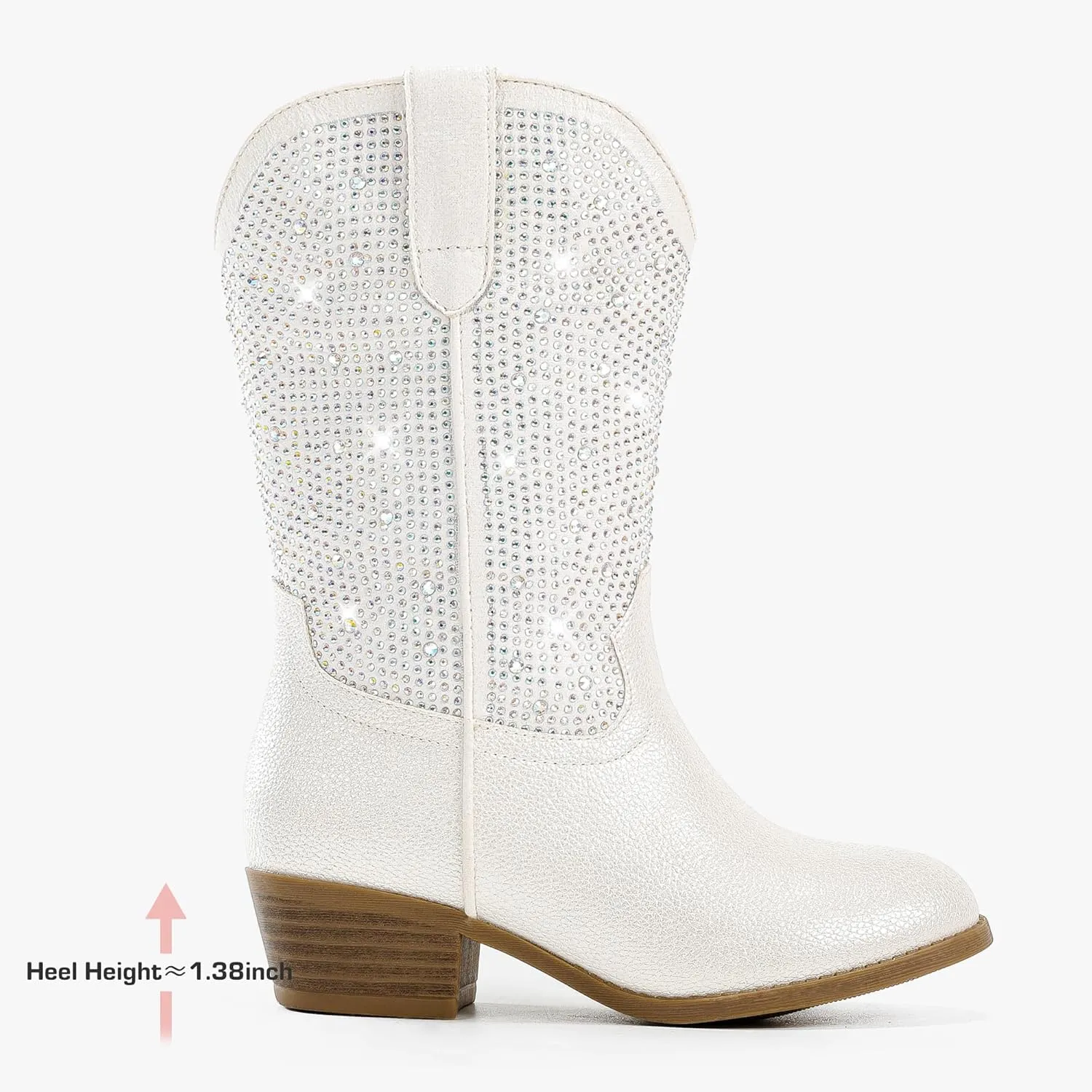Rhinestone Sparkly Girls Cowgirl Cowboy Boots Little Kids Dress Boot Pointed Toes Low Heel Mid Calf Zipper Party Birthday Toddler to Big Kid