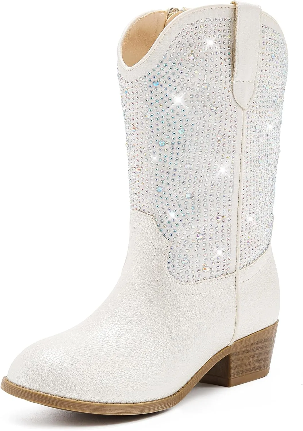 Rhinestone Sparkly Girls Cowgirl Cowboy Boots Little Kids Dress Boot Pointed Toes Low Heel Mid Calf Zipper Party Birthday Toddler to Big Kid