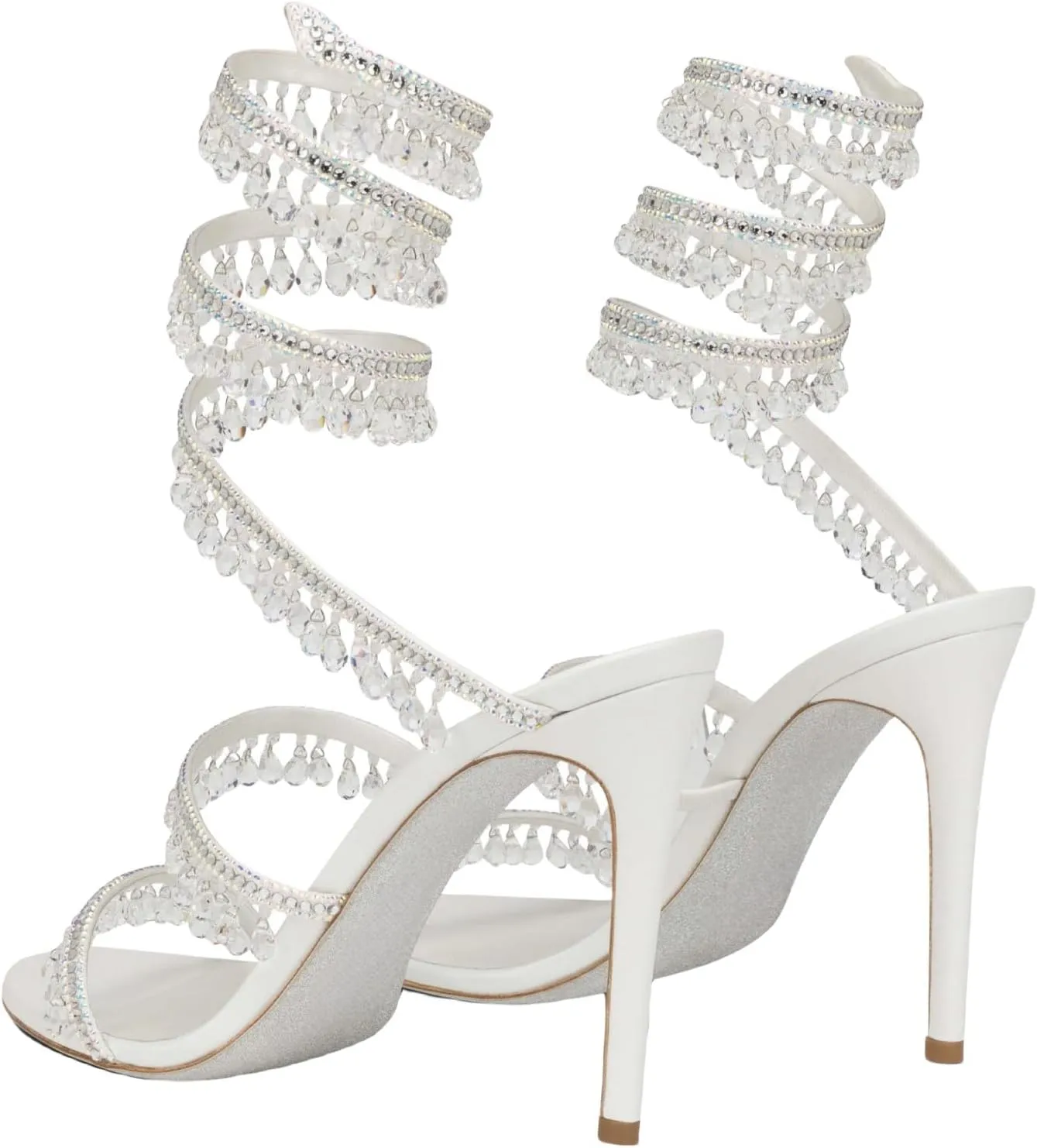 Rhinestone Wrap Around Strappy Stiletto High Heels for Women, Open Round Toe Lace Up Heeled Sandals for Wedding Prom Party Dress