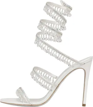 Rhinestone Wrap Around Strappy Stiletto High Heels for Women, Open Round Toe Lace Up Heeled Sandals for Wedding Prom Party Dress