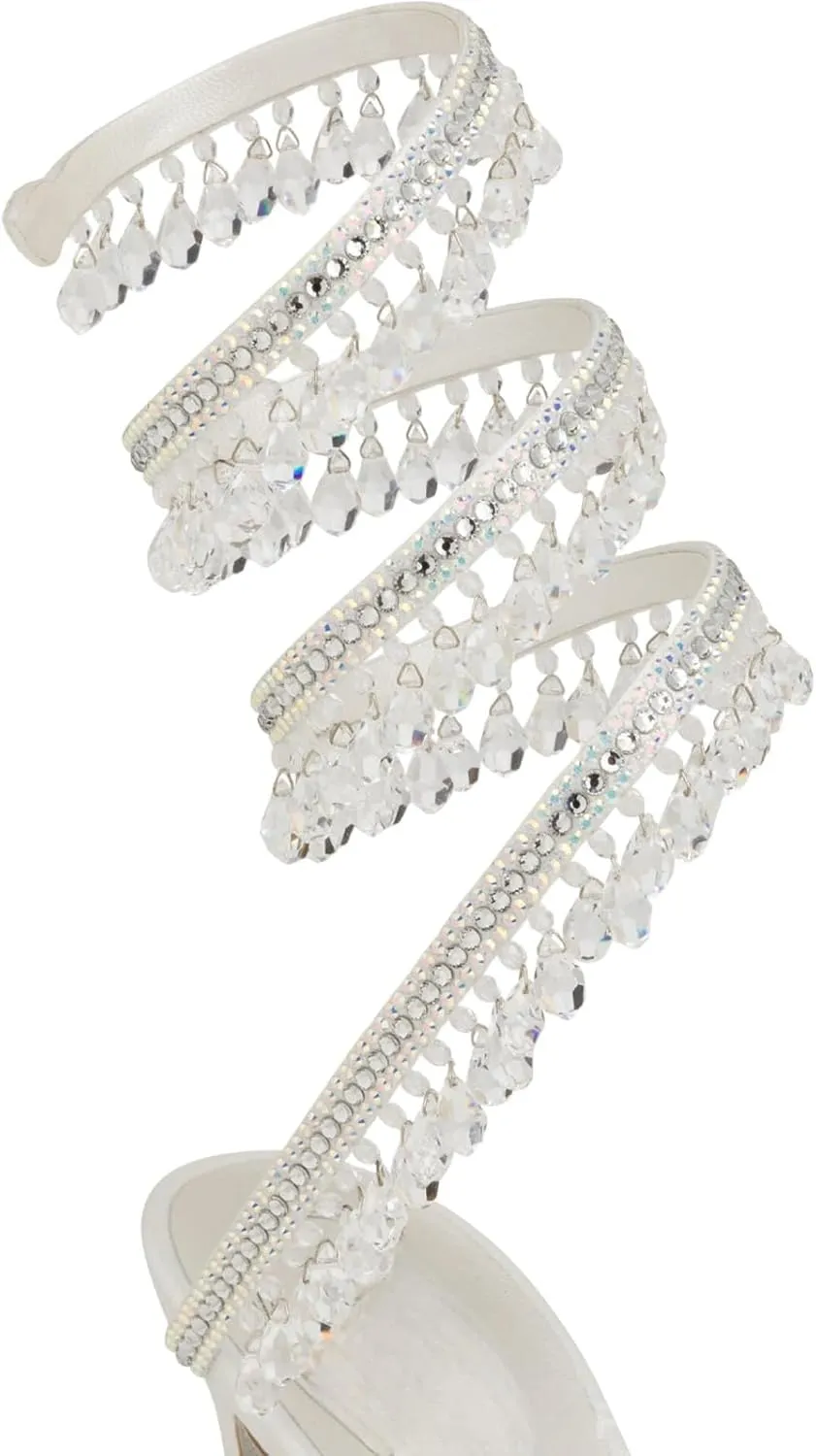 Rhinestone Wrap Around Strappy Stiletto High Heels for Women, Open Round Toe Lace Up Heeled Sandals for Wedding Prom Party Dress