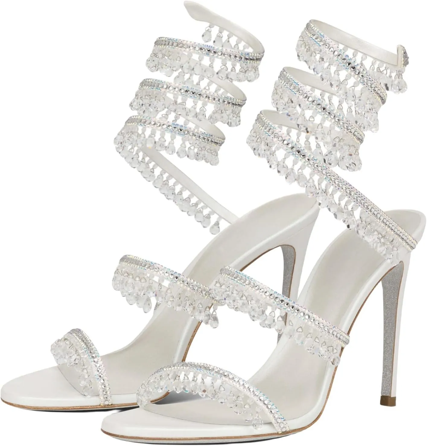 Rhinestone Wrap Around Strappy Stiletto High Heels for Women, Open Round Toe Lace Up Heeled Sandals for Wedding Prom Party Dress
