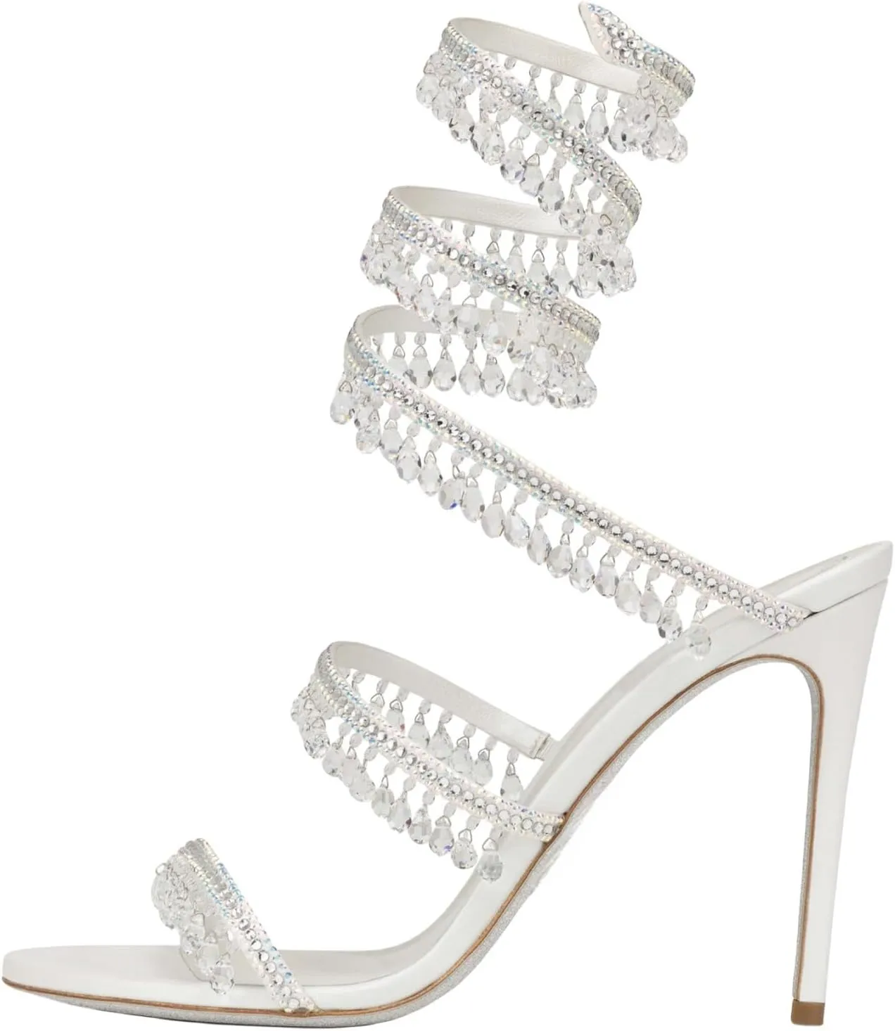 Rhinestone Wrap Around Strappy Stiletto High Heels for Women, Open Round Toe Lace Up Heeled Sandals for Wedding Prom Party Dress