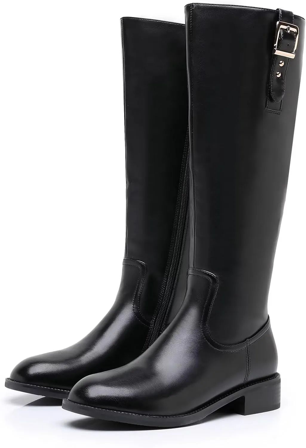 Riding Boots for Women Knee High Boots Round Toe Motorcycle Low Chunky Heel Boots for Women