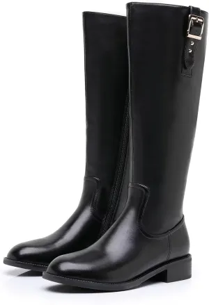 Riding Boots for Women Knee High Boots Round Toe Motorcycle Low Chunky Heel Boots for Women