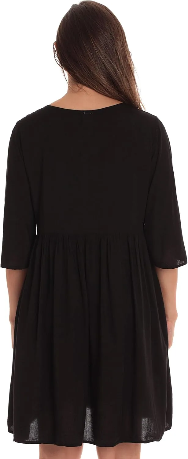 Riviera Sun Rayon Crepe Short Dress with Multicolored Embroidery