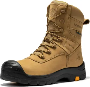 ROCKROOSTER Beaufort CSA Men's Work Boots, 8" Composite Toe Waterproof Black Vibram Rubber Lace up Leather Construction Boots, Metal Free, Cut Resistant, ASTM F2413-18 PR EH, VAK830