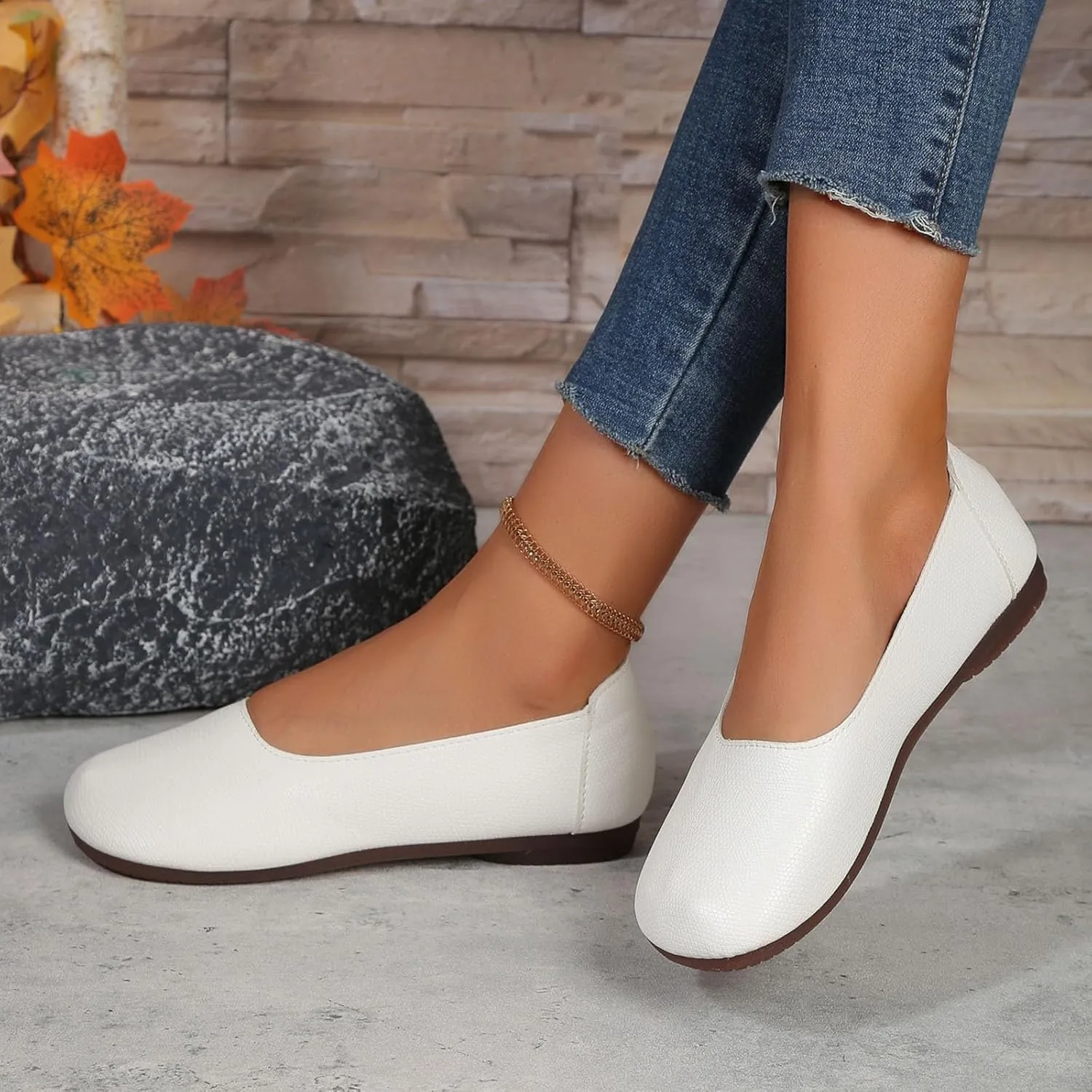 Round Toe Women Flat Shoes Slip on Dress Ballet Flats Shoes Women Comfort Solid Flat Shoe Close Toe Slingback Work Moccasins Comfortable Lightweight Breathable Going Out Footwear