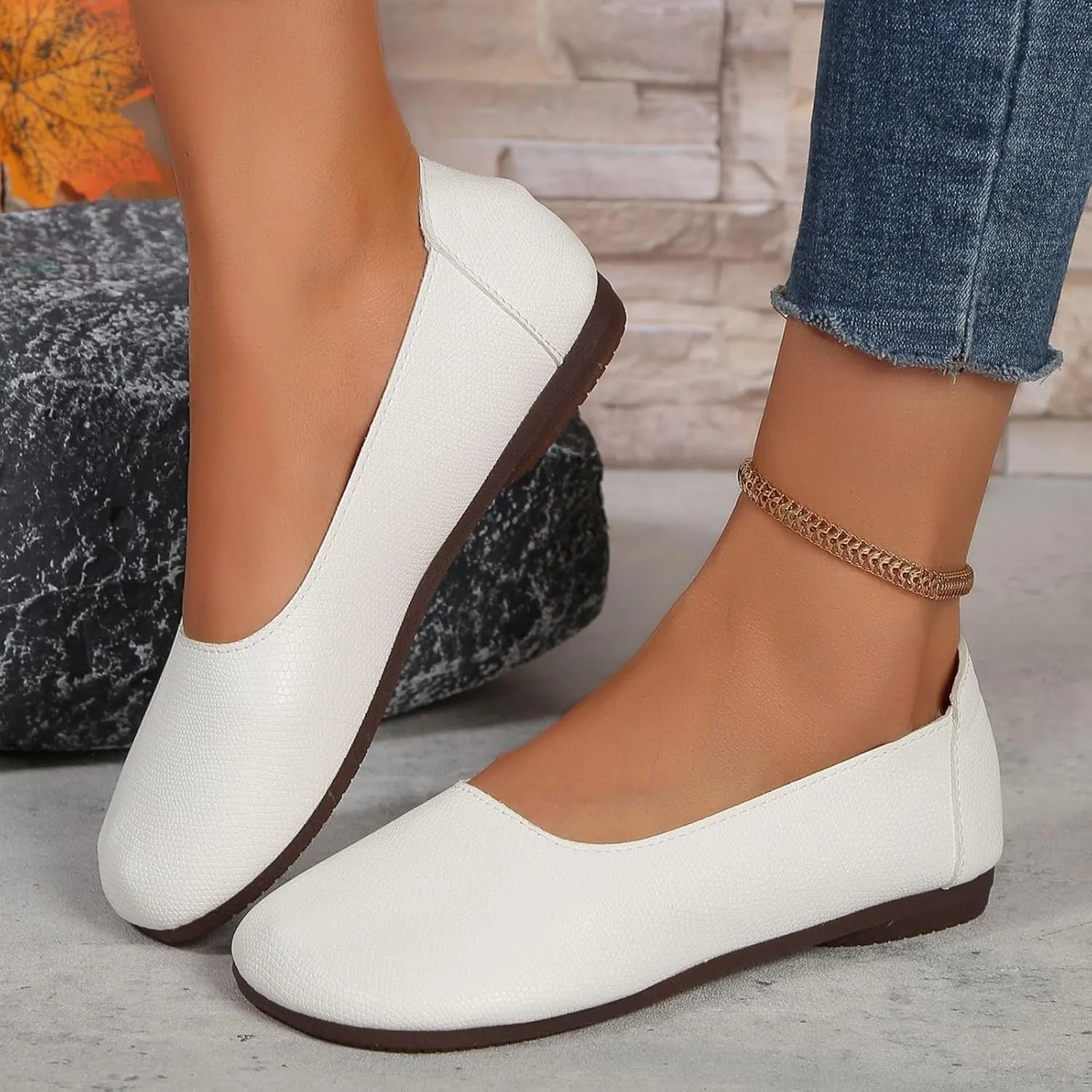 Round Toe Women Flat Shoes Slip on Dress Ballet Flats Shoes Women Comfort Solid Flat Shoe Close Toe Slingback Work Moccasins Comfortable Lightweight Breathable Going Out Footwear