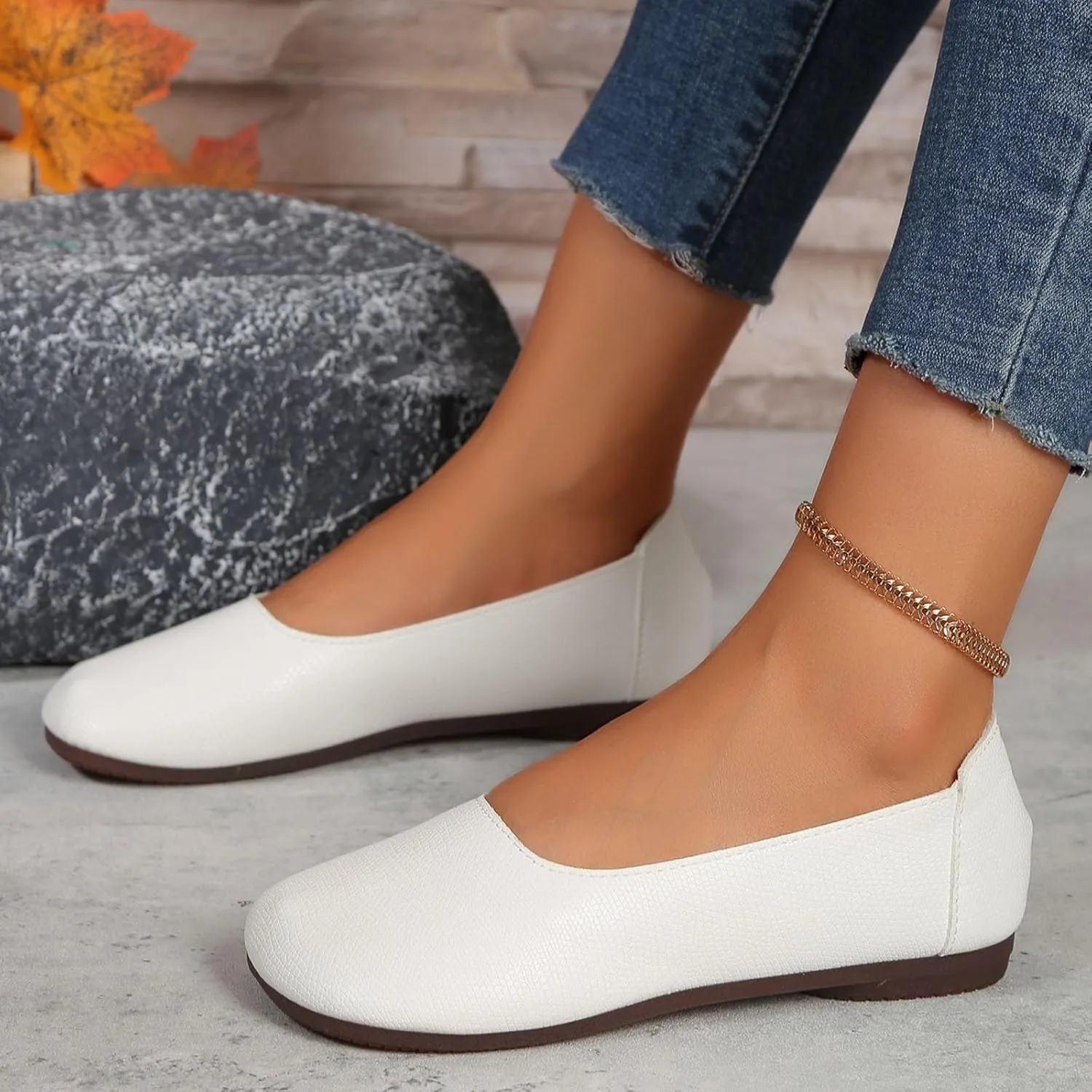 Round Toe Women Flat Shoes Slip on Dress Ballet Flats Shoes Women Comfort Solid Flat Shoe Close Toe Slingback Work Moccasins Comfortable Lightweight Breathable Going Out Footwear