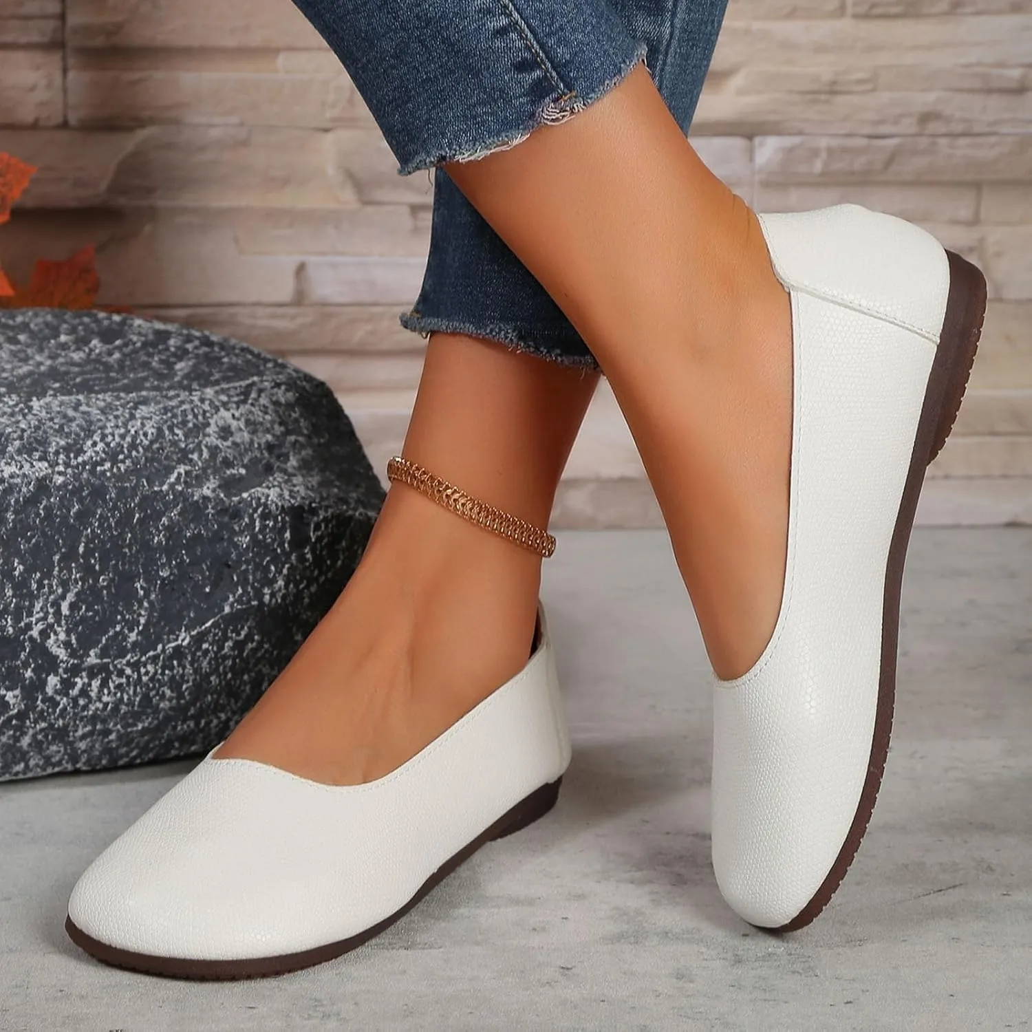 Round Toe Women Flat Shoes Slip on Dress Ballet Flats Shoes Women Comfort Solid Flat Shoe Close Toe Slingback Work Moccasins Comfortable Lightweight Breathable Going Out Footwear