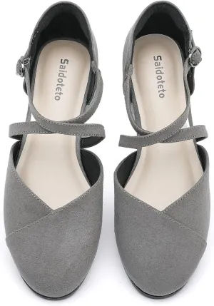 Saidoteto Women's Ankle Strap Flats - Comfortable Round Toe Dress Shoes with Adjustable Buckle, Criss-Cross Design for Work, Wedding, Office & Casual