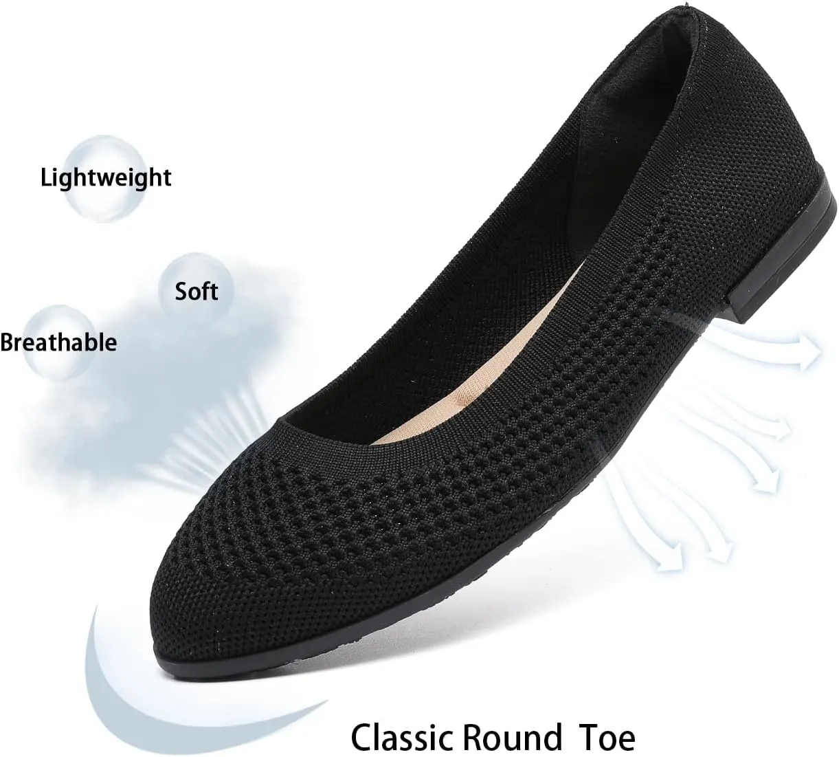 Saidoteto Women's Ballet Flats - Comfortable Round Toe Knit Slip-On Shoes, Casual Office Dress Flats for Work