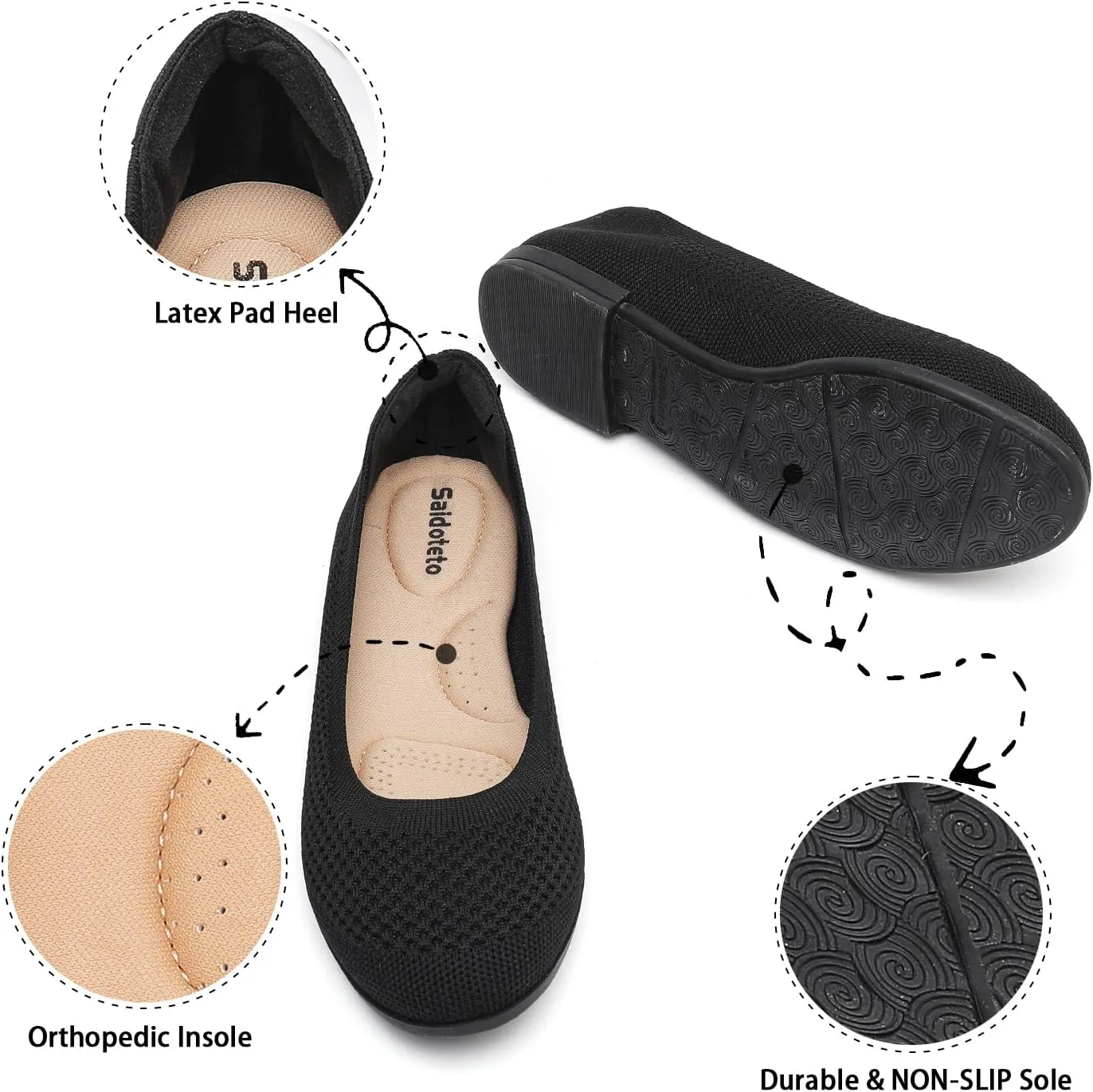 Saidoteto Women's Ballet Flats - Comfortable Round Toe Knit Slip-On Shoes, Casual Office Dress Flats for Work