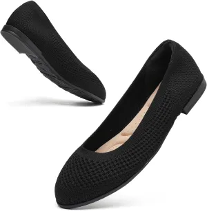 Saidoteto Women's Ballet Flats - Comfortable Round Toe Knit Slip-On Shoes, Casual Office Dress Flats for Work