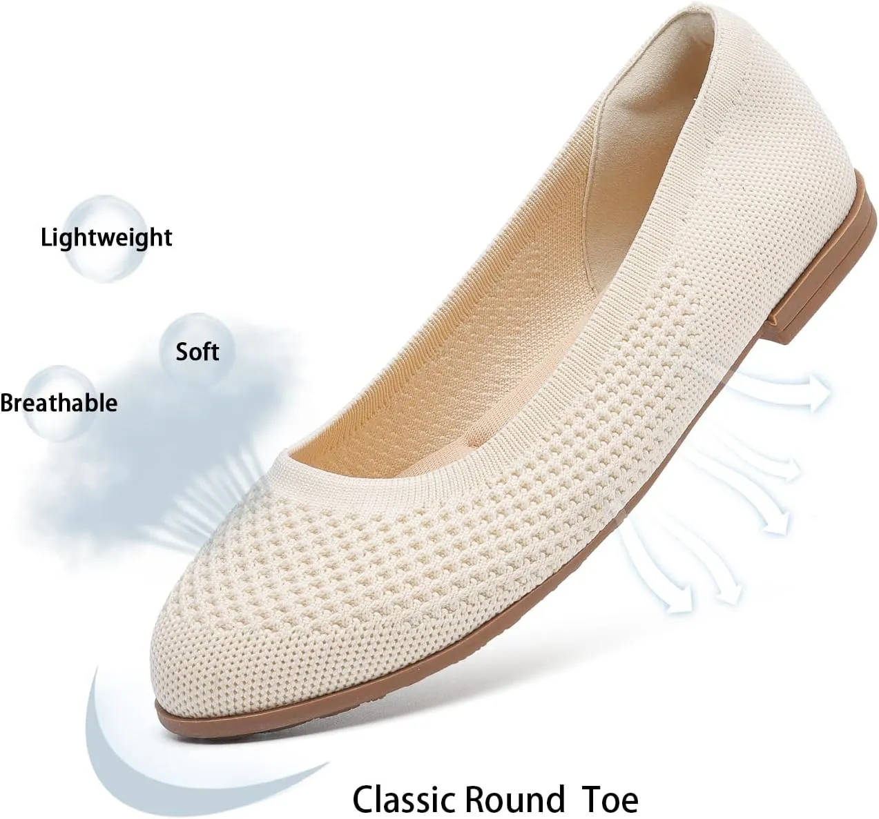 Saidoteto Women's Ballet Flats - Comfortable Round Toe Knit Slip-On Shoes, Casual Office Dress Flats for Work