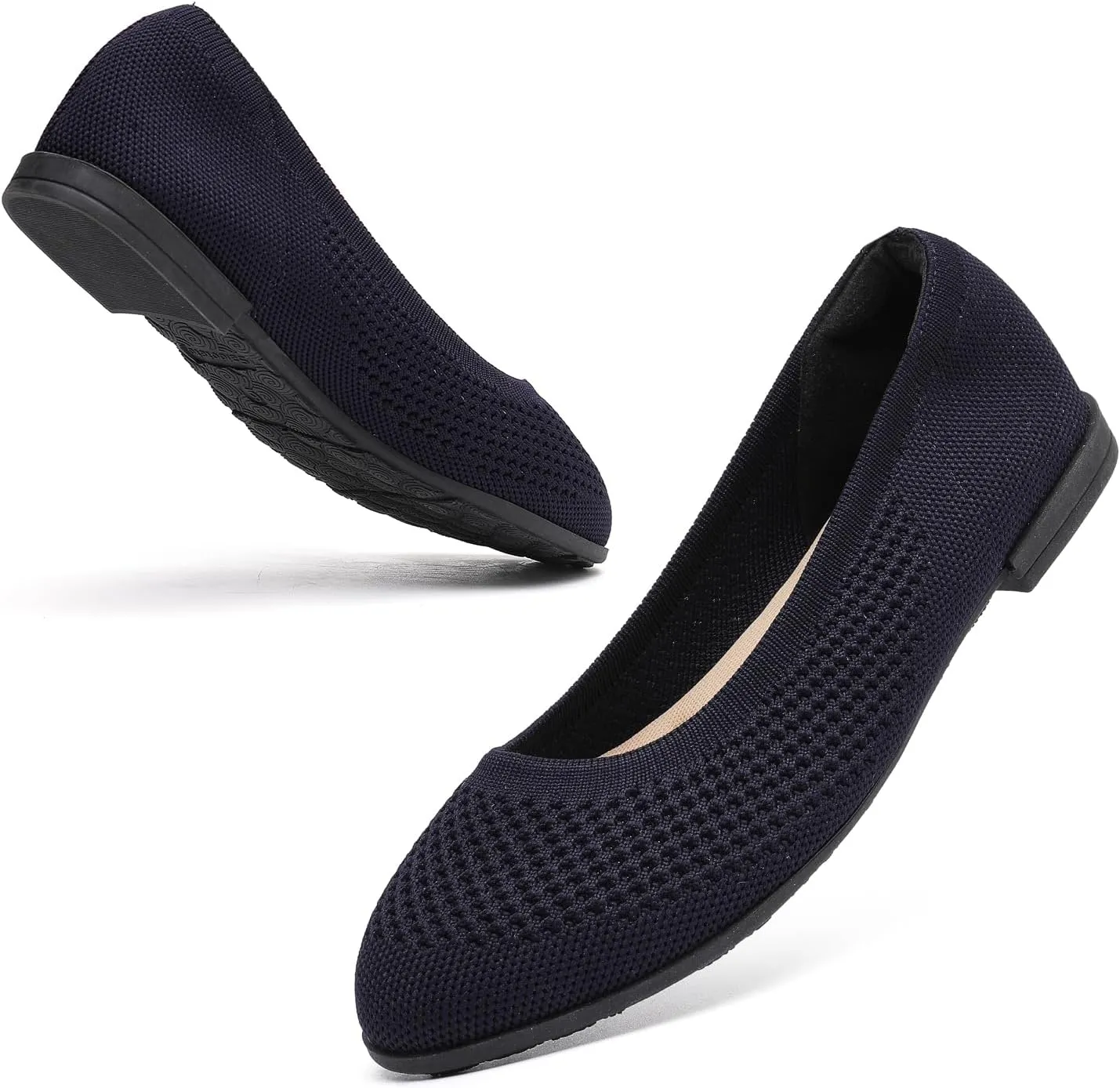 Saidoteto Women's Ballet Flats - Comfortable Round Toe Knit Slip-On Shoes, Casual Office Dress Flats for Work