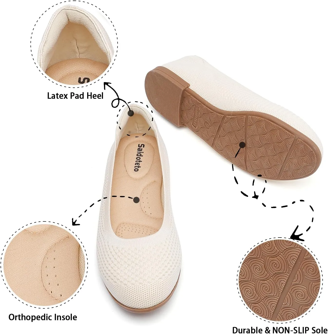 Saidoteto Women's Ballet Flats - Comfortable Round Toe Knit Slip-On Shoes, Casual Office Dress Flats for Work