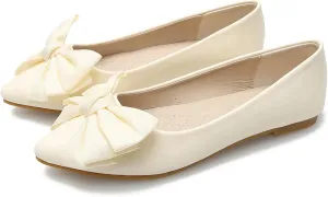 SAILING LU Womens Pointed Toe Shoes PU Ballet Flats Bow-Knot Dress Shoes Slip-on Comfortable Wear to Work Walking Flat Slip-ons