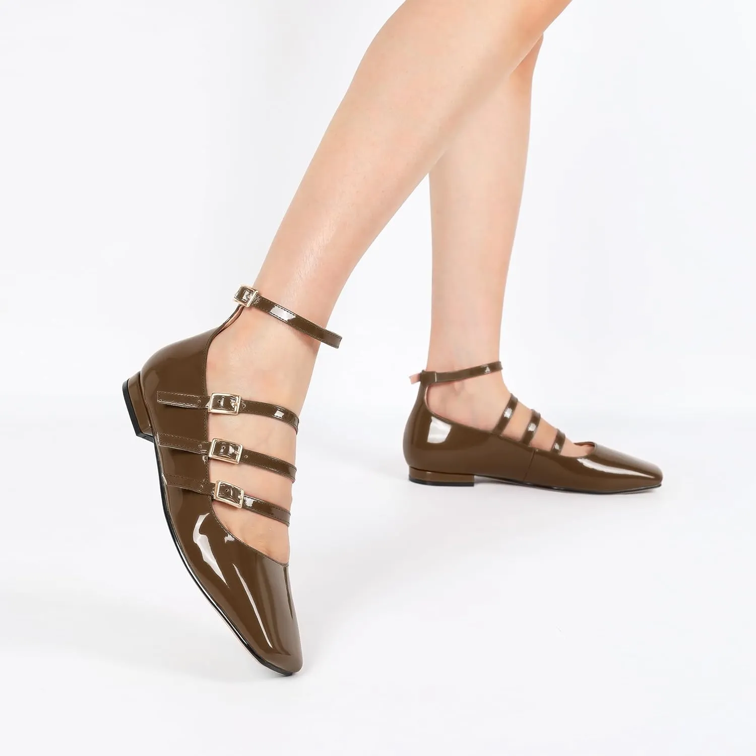 SAMMITOP Mary Jane Shoes Women Ballet Flats Low Block Heel Square Toe Flats Ankle Strap Pumps Wedding Dressy