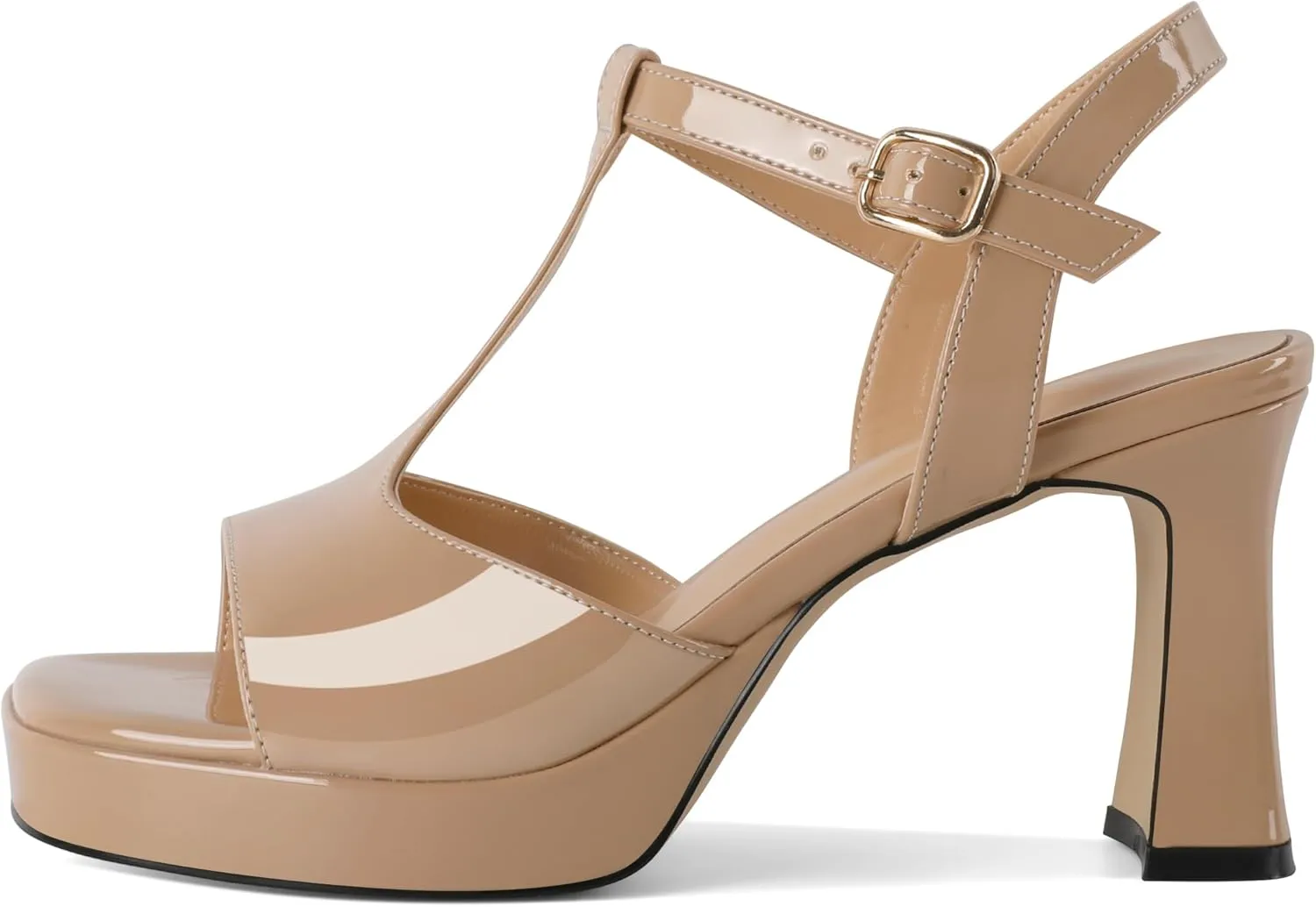 SAMMITOP Women's Platform Chunky High Heels T-Strap Sexy Sandals Open Square Toe Ankle Strap Wedding Party Prom Dress Shoes 3.5 Inch