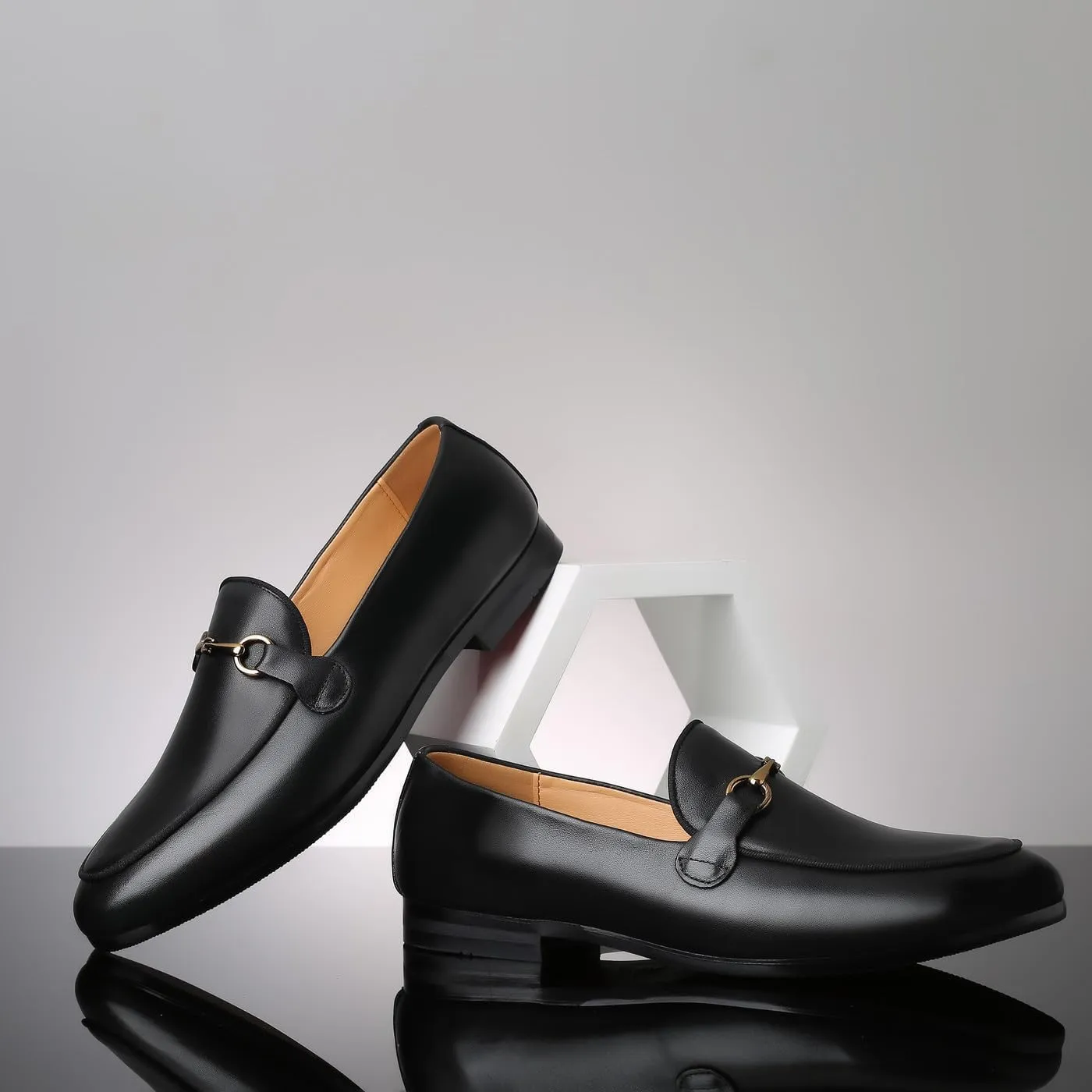 Santimon Men's Slip-on Black Leather Loafers with Snaffle Bit Moccasins Formal Wedding Dress Casual Shoes