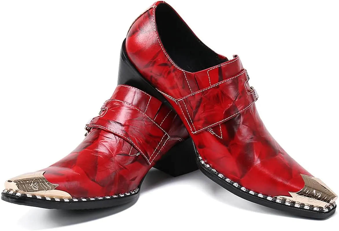 Santimon Mens Western Boots Leather Fashion Casual Metal Tip Slip on Dress Shoes