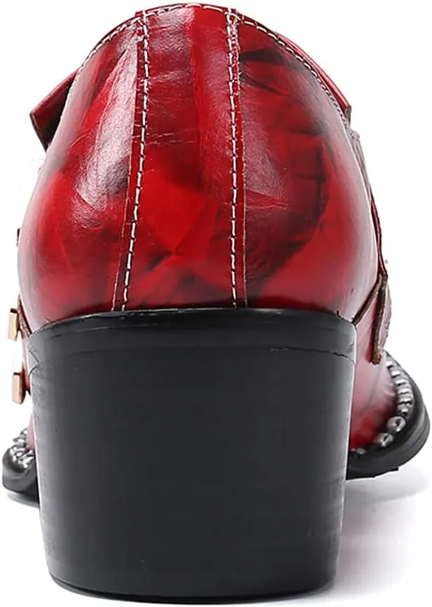 Santimon Mens Western Boots Leather Fashion Casual Metal Tip Slip on Dress Shoes