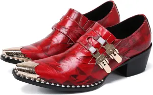 Santimon Mens Western Boots Leather Fashion Casual Metal Tip Slip on Dress Shoes