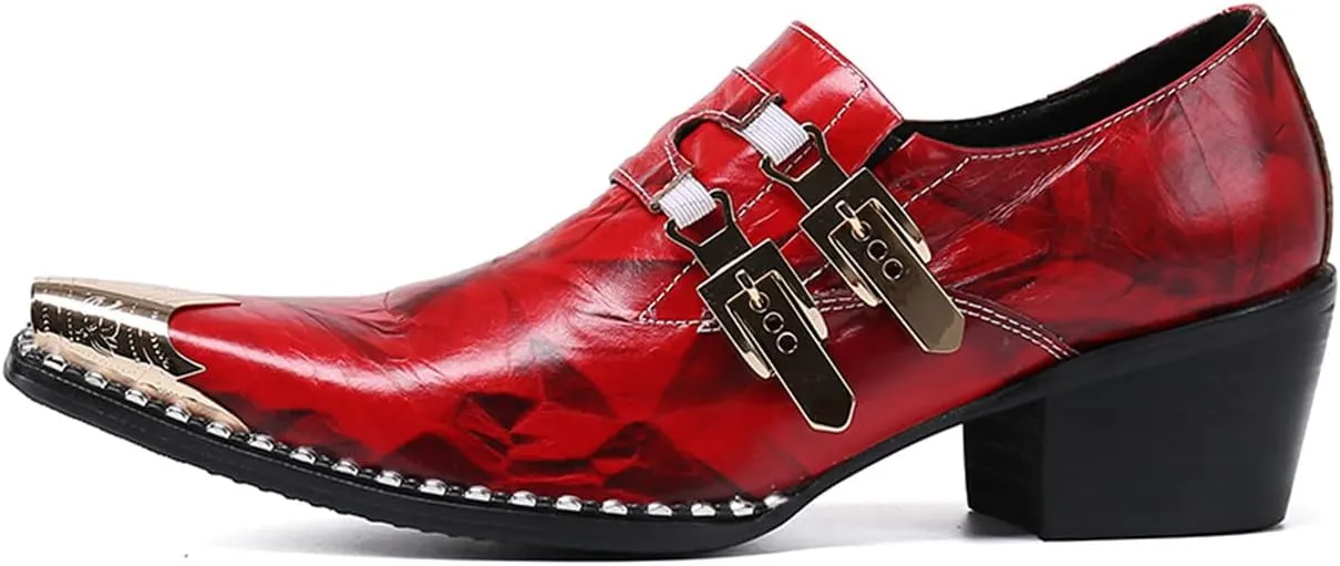 Santimon Mens Western Boots Leather Fashion Casual Metal Tip Slip on Dress Shoes