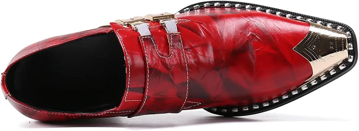 Santimon Mens Western Boots Leather Fashion Casual Metal Tip Slip on Dress Shoes