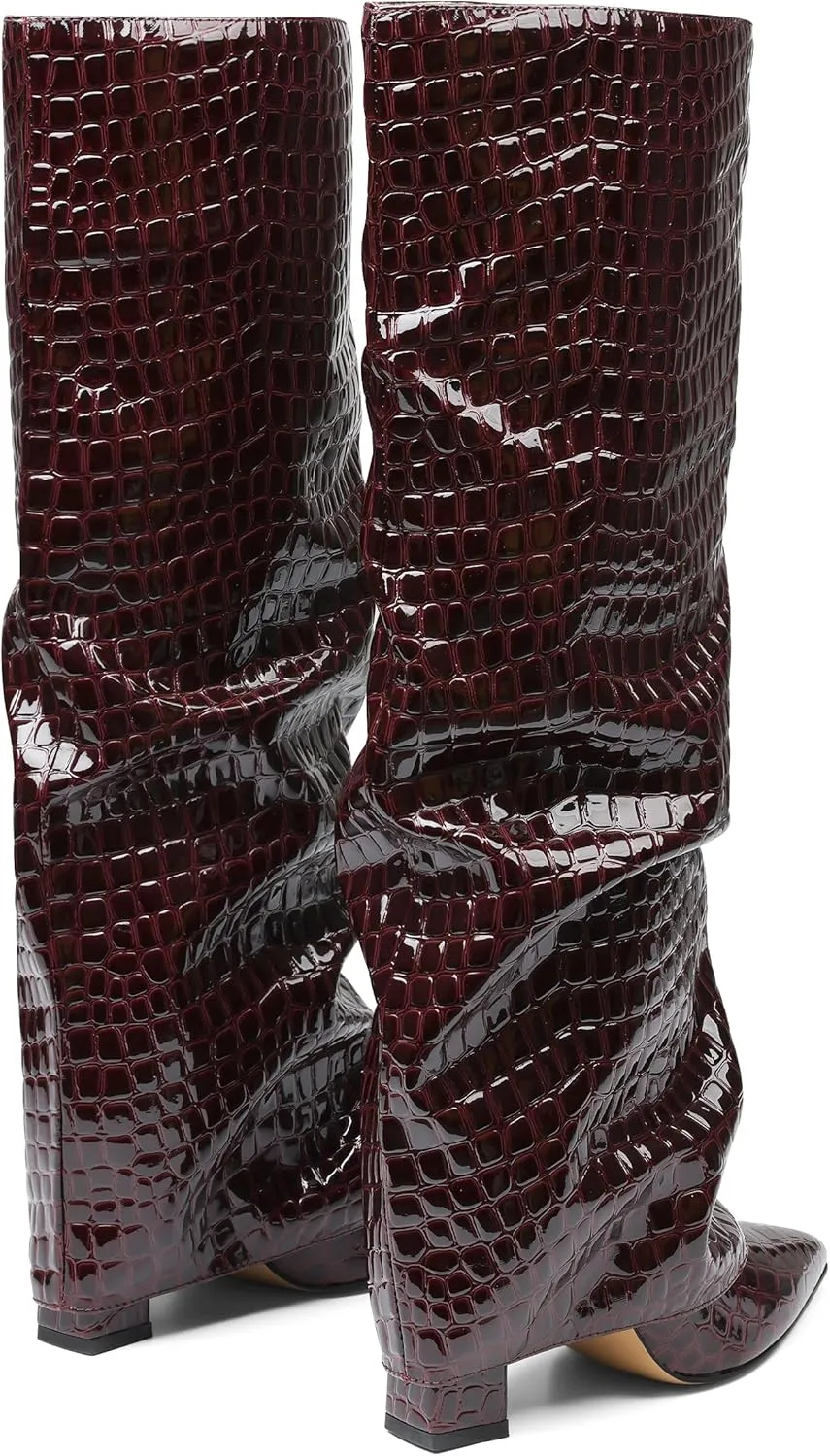 SaraIris Women's Slouchy Knee High Boots - Black, Pointed Toe, Fold Over, Chunky, Shark Boots