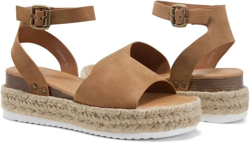 Shoe Land Legossa Womens Platform Sandals Ankle Strap Espadrilles Comfortable Open Toe Flatform Wedge Casual Sandal Black White Tan Platform Sandals for Summer