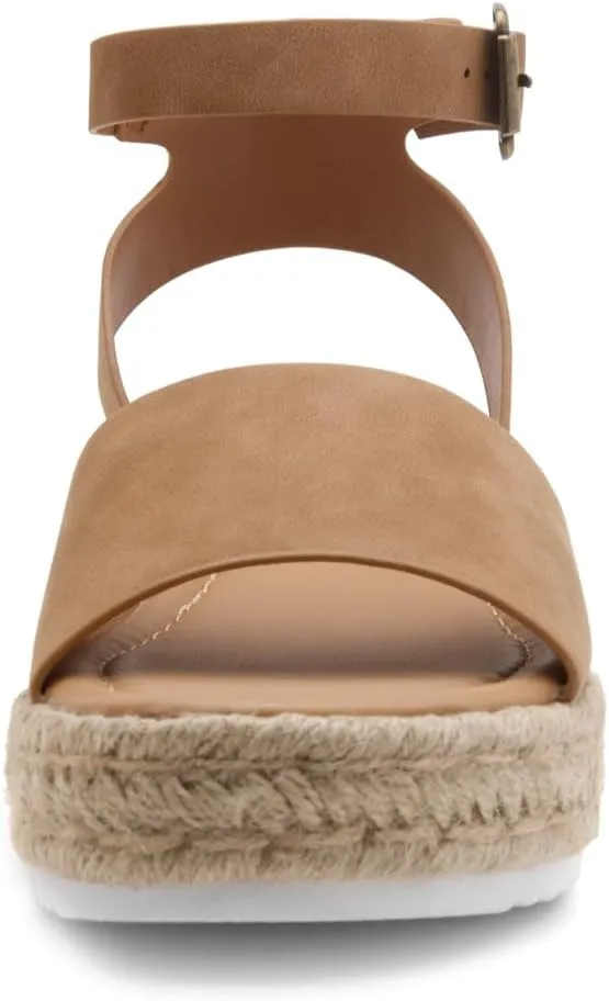 Shoe Land Legossa Womens Platform Sandals Ankle Strap Espadrilles Comfortable Open Toe Flatform Wedge Casual Sandal Black White Tan Platform Sandals for Summer